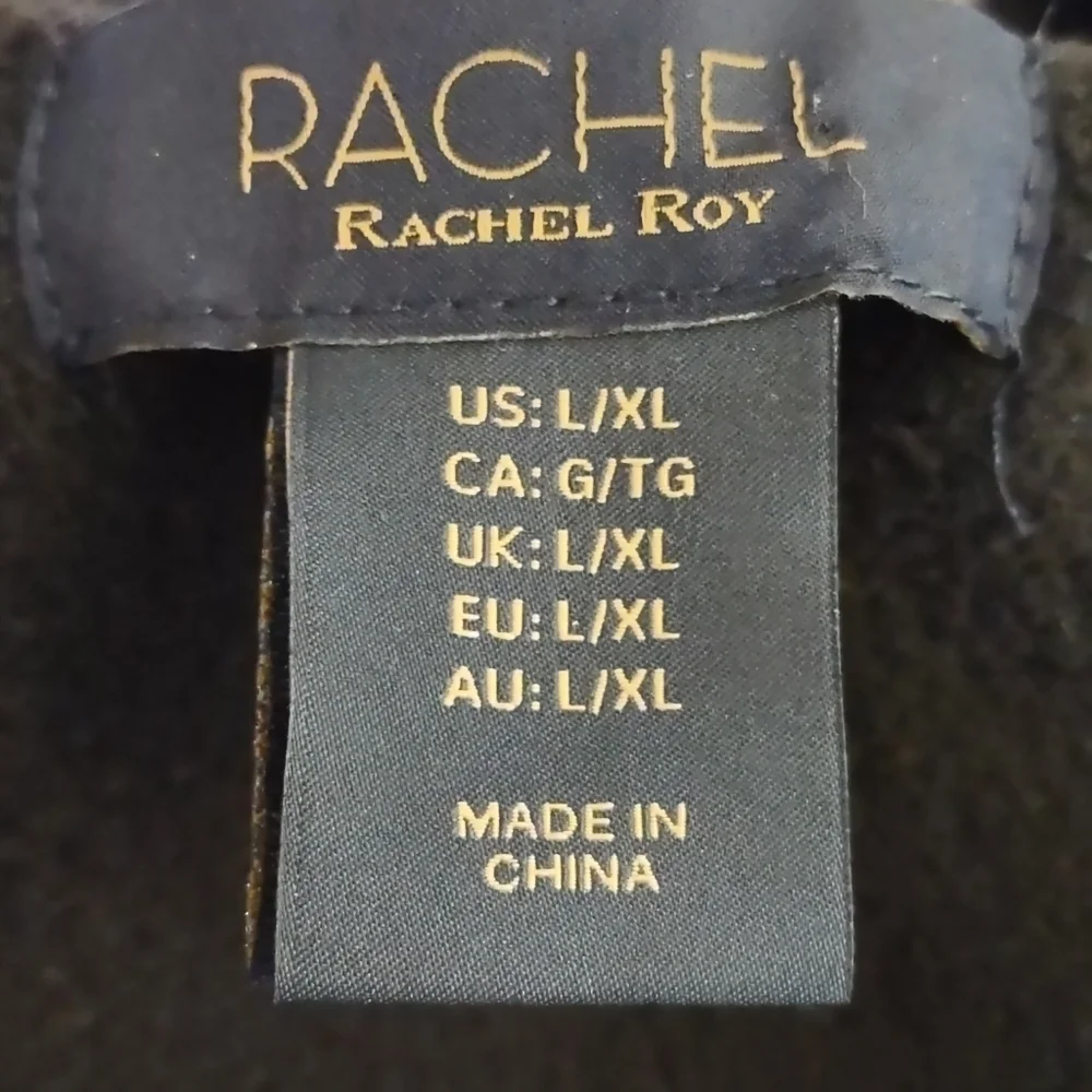 Rachel Roy Women’s Poncho Black White Thick Fleece Faux aux Fur/Leather Trim XL - Picture 10 of 11